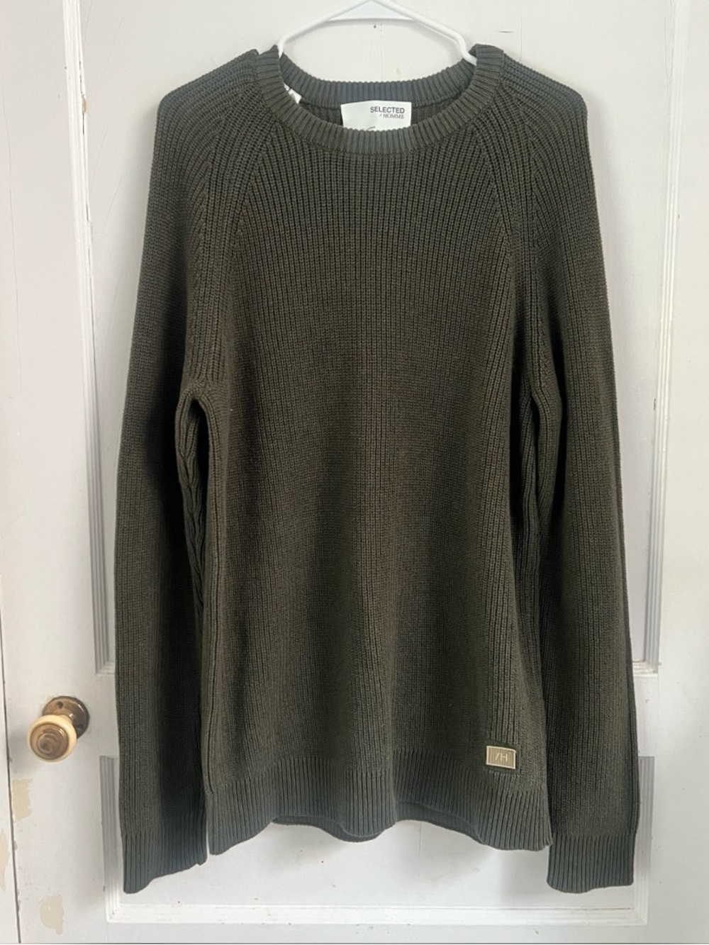 Selected Homme thick ribbed sweater in green Size L